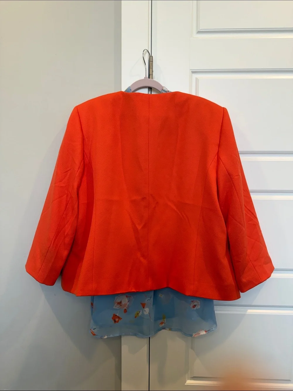 Tahari Bright Orange Collarless Zip-Pocket Jacket